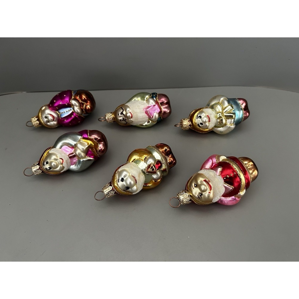 Lot of 6 Dwarfs Dwarves Gnomes Hand-Blown Glass Ornaments Krebs Glas Germany